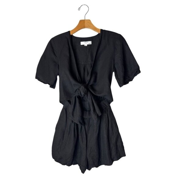 Thakoon Romper Women 0 Black Linen Blend Tie Waist Romper Lagenlook Gothic - Picture 2 of 9